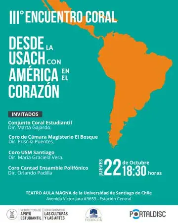 TERCERA VERSIÓN DEL ENCUENTRO CORAL “DESDE LA USACH CON AMÉRICA EN EL CORAZÓN” EN TEATRO AULA MAGNA USACH